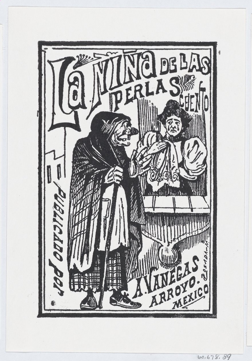 A Woman Crying with a Handkerchief in Her Hand Talking to an Old Hag, Illustration by José Guadalupe Posada