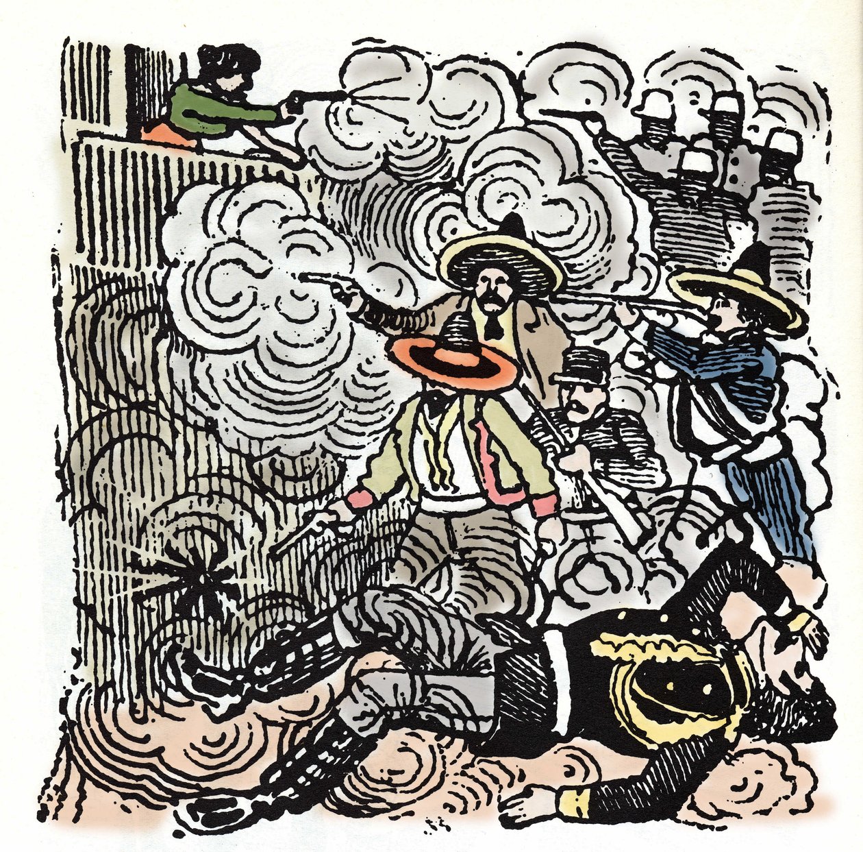 The Mexican Revolution (1910-1920): assault on the house of Aquiles Serdan (1876-1910). Xylography by Jose Guadalupe Posada (1852-1913). by José Guadalupe Posada