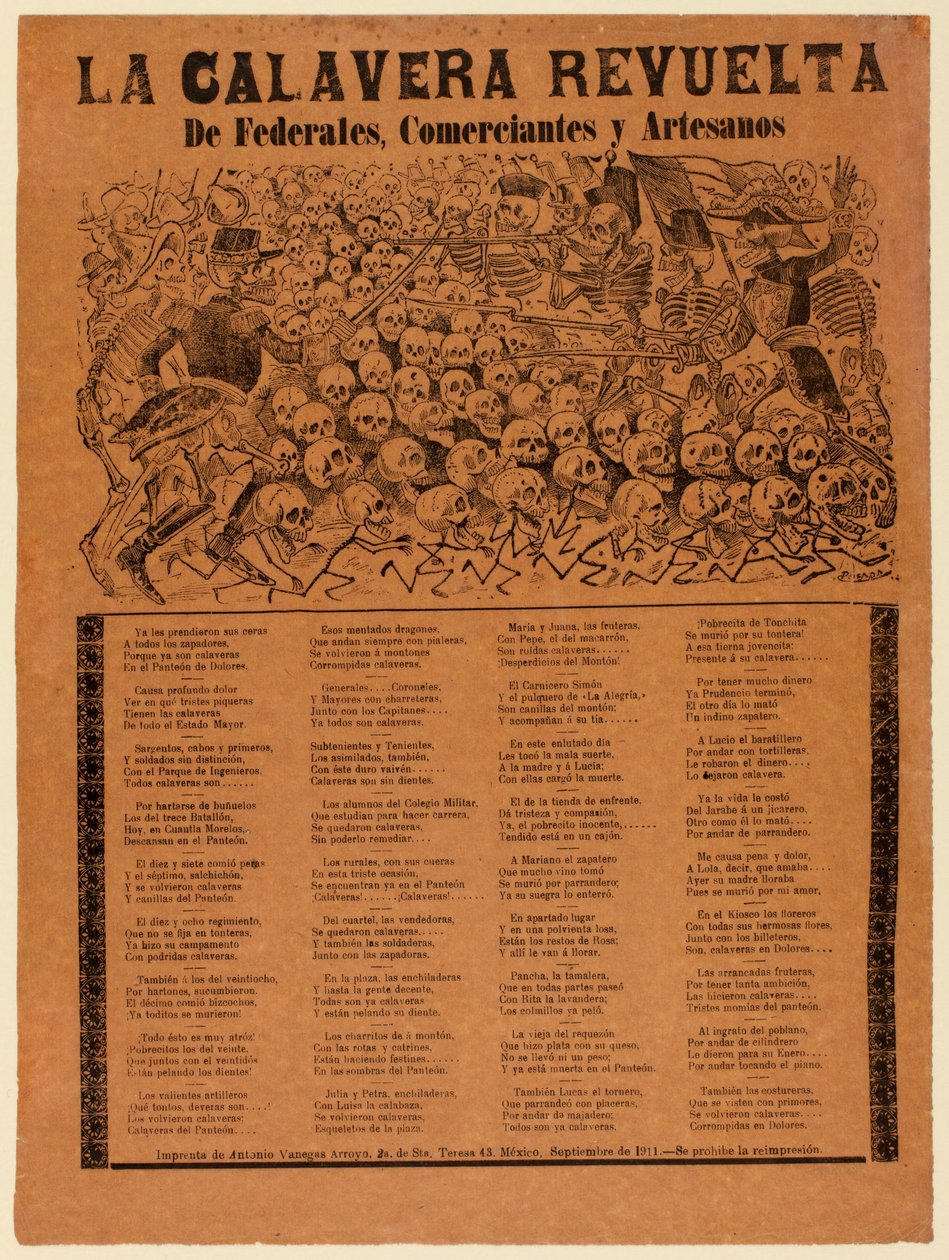 The Rebel Calavera of the Federal Army, Merchants, and Artisans by José Guadalupe Posada