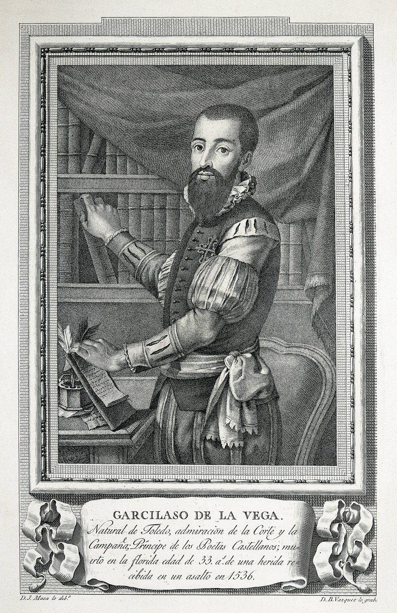 Portrait of Garcilaso de la Vega. 1791. Drawing by Jose Maea, Burin Engraved by Bartolome Vazquez. Etching by Jose Maea