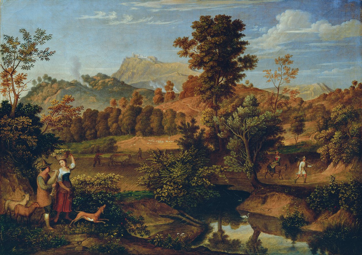 Italian Landscape with Plowing Farmer (The Serpentara near Olevano, Landscape near Paliano) by Josef Anton Koch