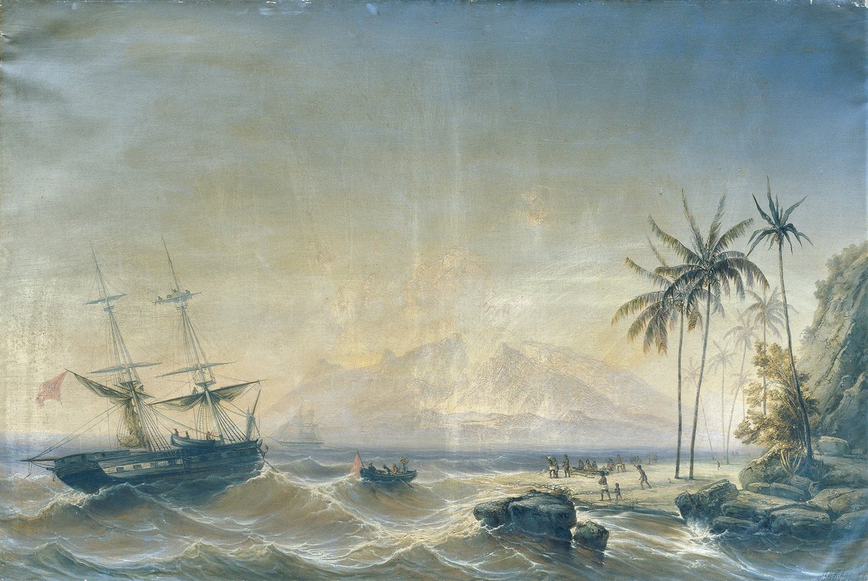 Warship off the South Sea Islands by Josef Carl Berthold Püttner