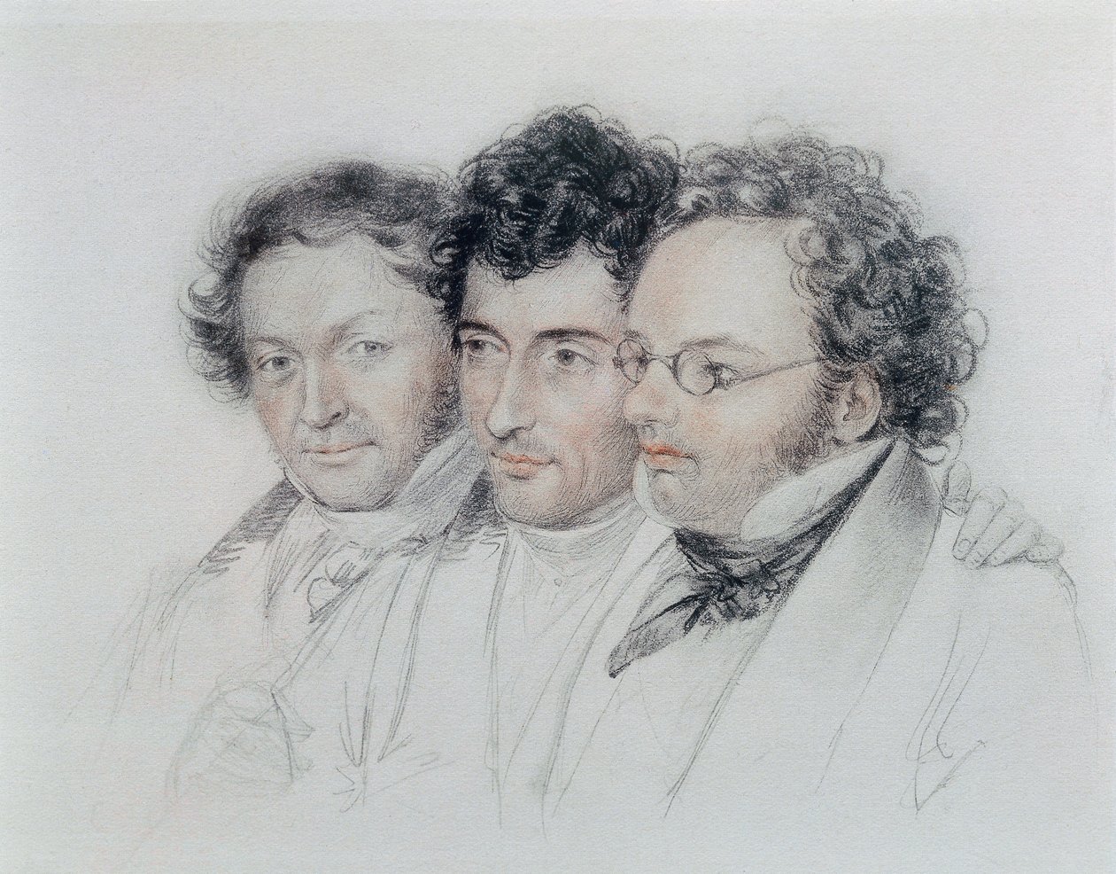 Friends of the composers Johann Baptist Jenger, Anselm Huttenbrenner and Franz Schubert by Josef Eduard Teltscher