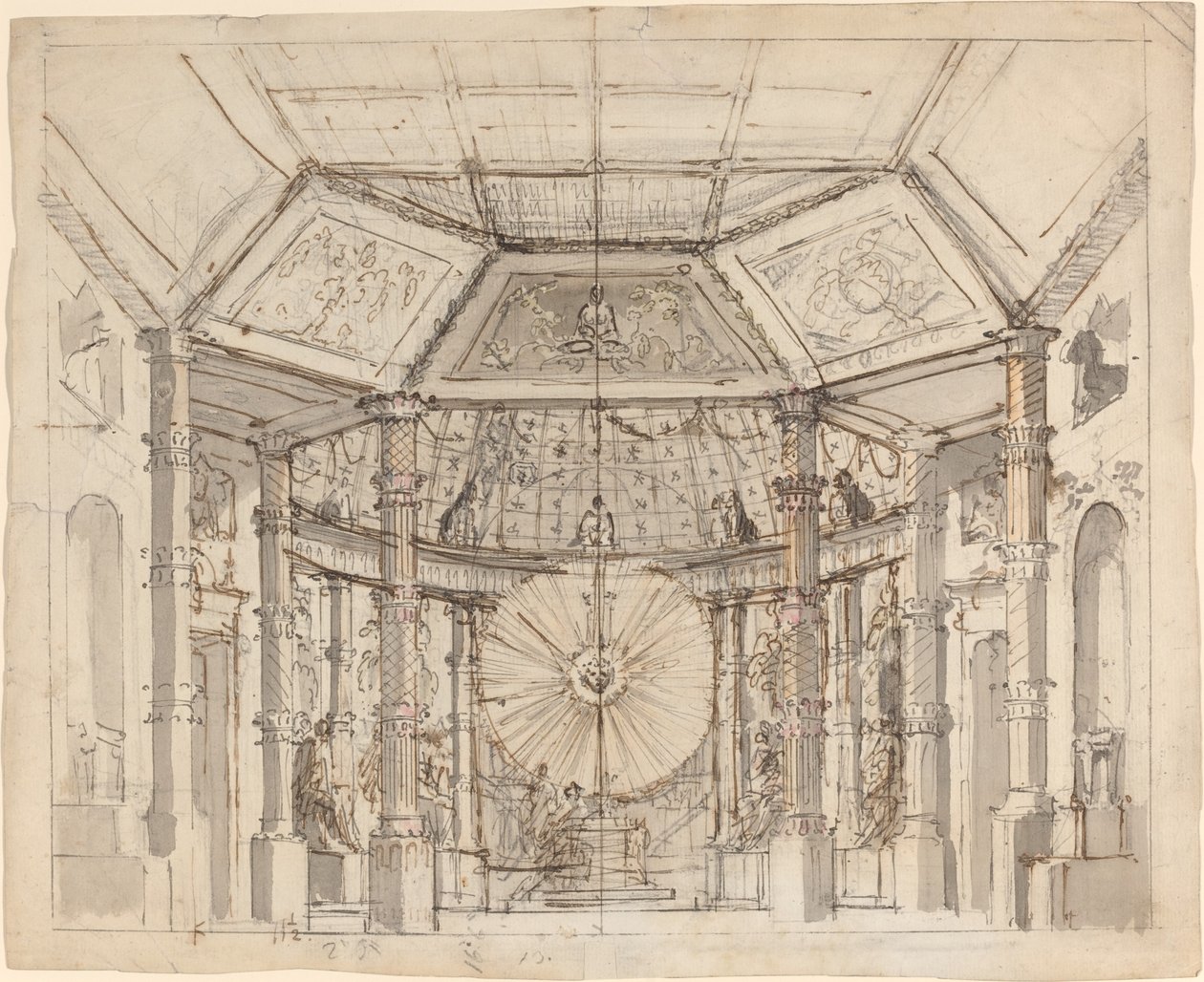 Stage Design for a Domed Temple Interior with a Sun Disk above the Altar by Josef Ignáz Platzer