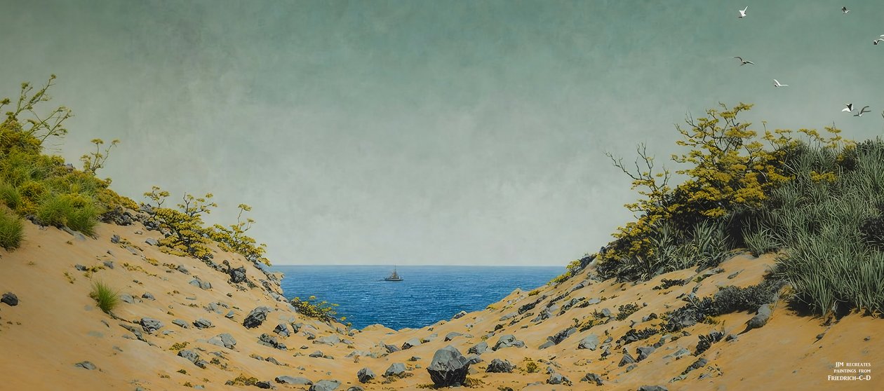 JJM Recreates Friedrich-C-D: View through a Shore Ravine (Panorama) by Josef Johann Michel