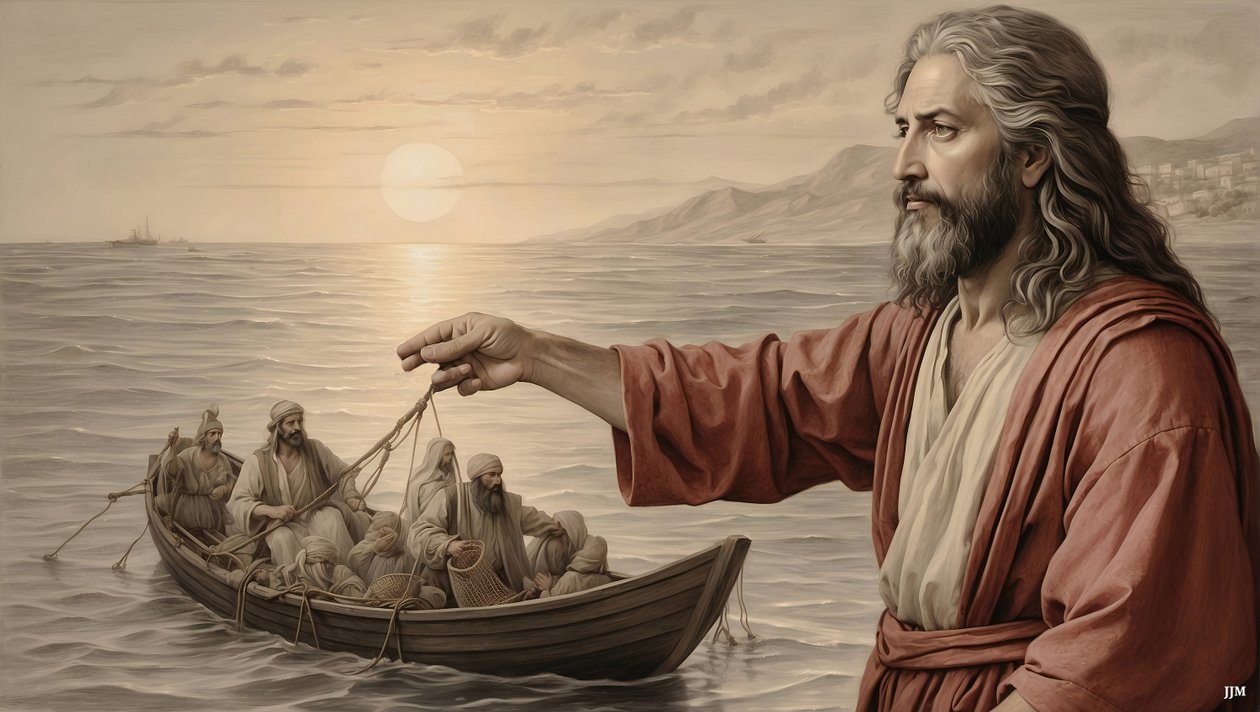 Jesus The Net Was Filled with 153 Large Fish 01 E by Josef Johann Michel