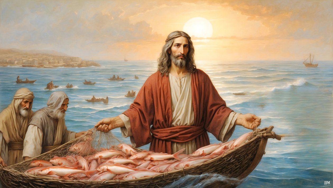 Jesus The Net Was Filled with 153 Large Fish 02 E by Josef Johann Michel