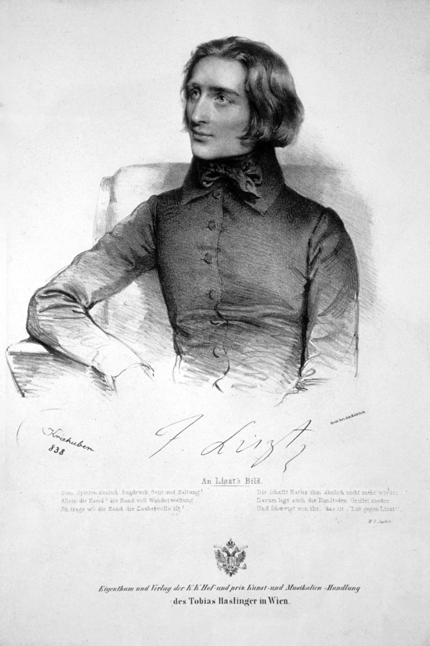 Franz Liszt Lithograph 1838 by Josef Kriehuber