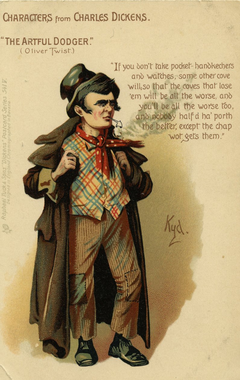 Characters From Charles Dickens - The Artful Dodger from Oliver Twist, Postcard, c.1903  by Joseph Clayton Clarke