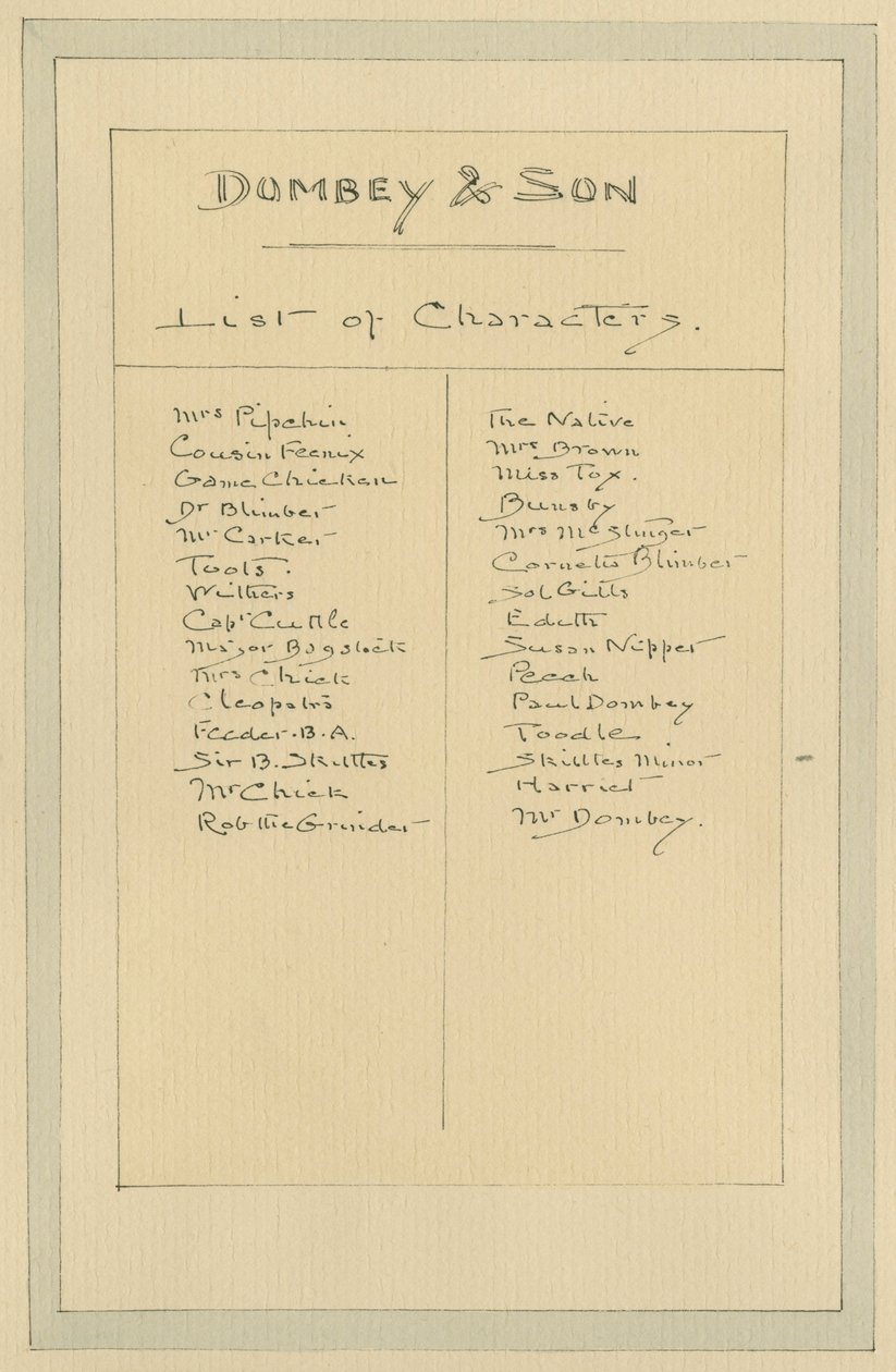 List of Characters, c.1920s by Joseph Clayton Clarke