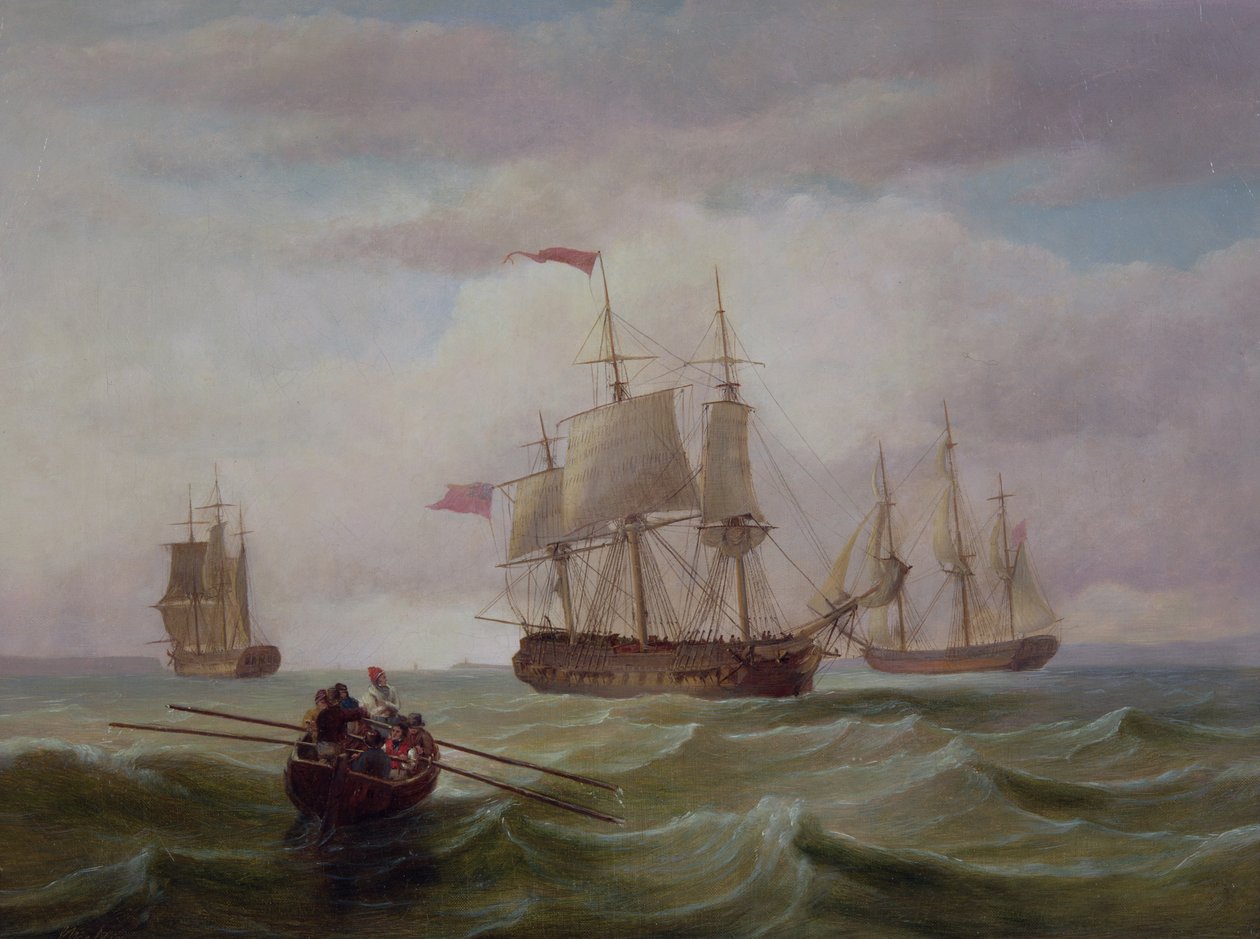 Three East Indiamen in the Bristol Channel by Joseph Walter