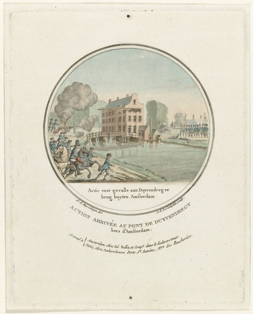 Attack at the Duivendrecht Bridge, 1787 (French Plates of the Prussian Attacks Near Amsterdam in 1787) by Joseph Alexandre Le Campion