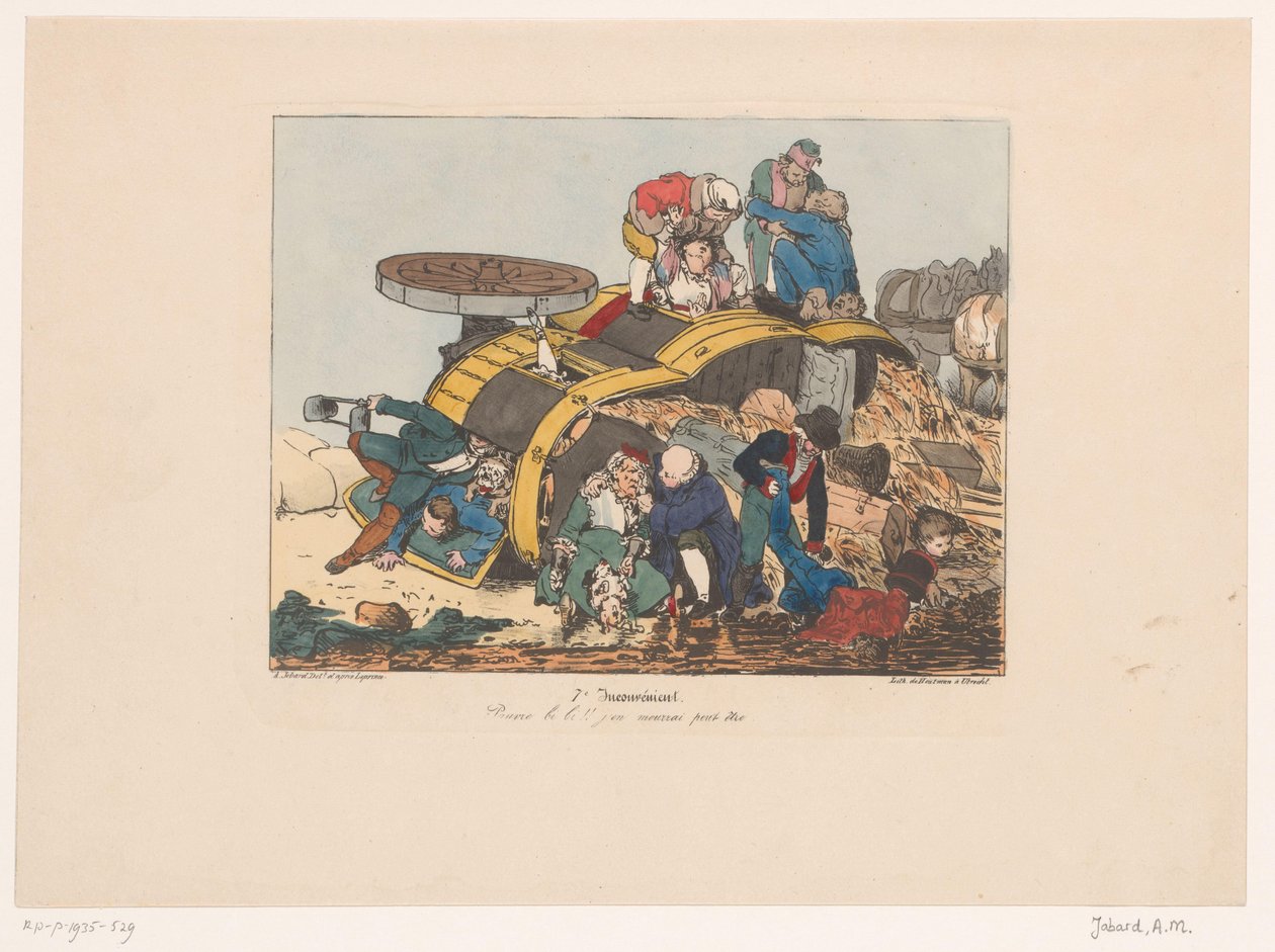 Tipped Hay Wagon with Passengers (Inconveniences series) by Joseph Ambroise Jobard