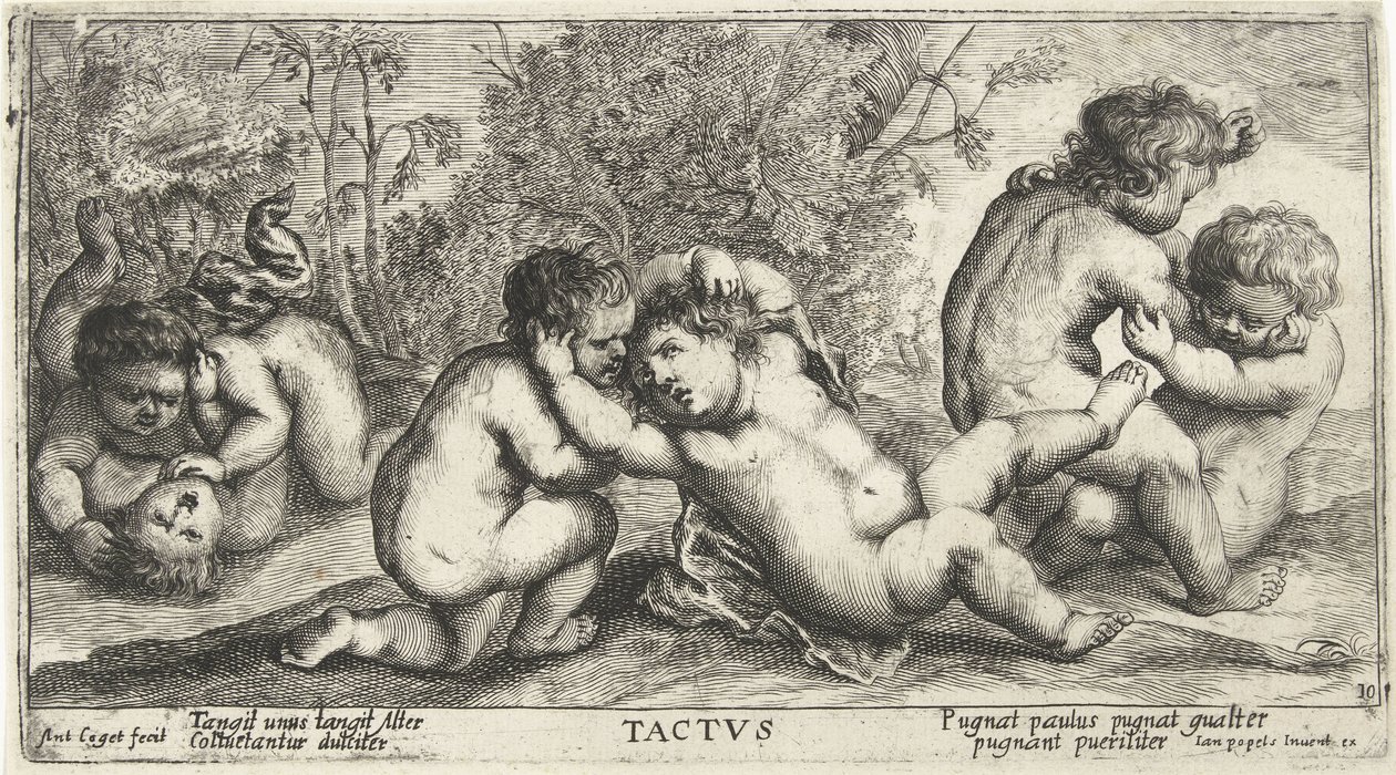 Three Pairs of Wrestling Naked Children (Tactvs) by Joseph Antoine Cochet