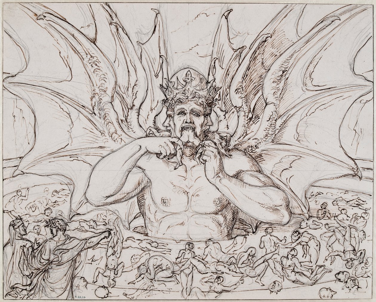 Lucifer in the Center of Hell. Illustration to the Divine Comedy by Dante Alighieri, ca 1803 by Joseph Anton Koch