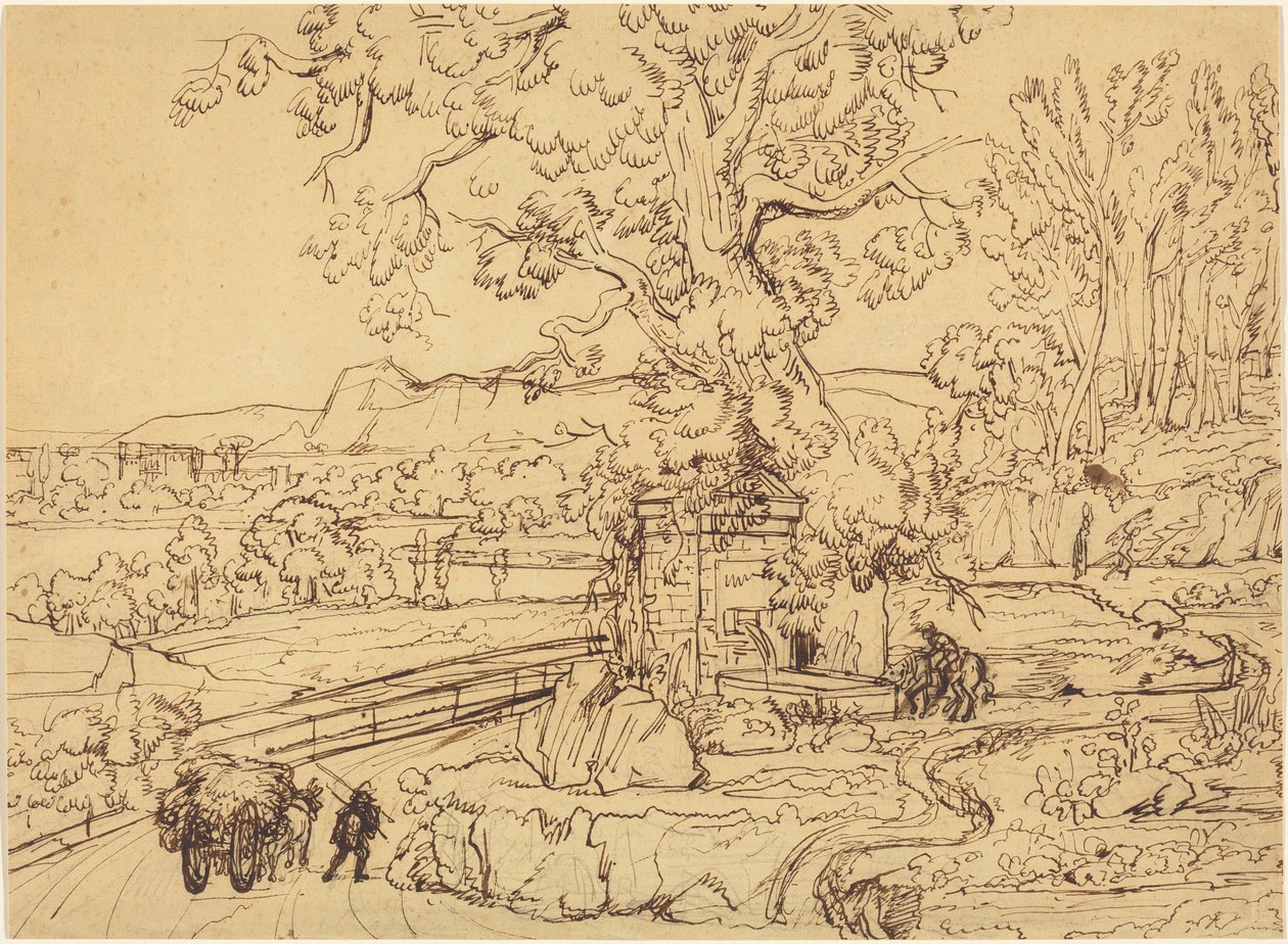 The Roman Countryside with an Ancient Fountain by Joseph Anton Koch