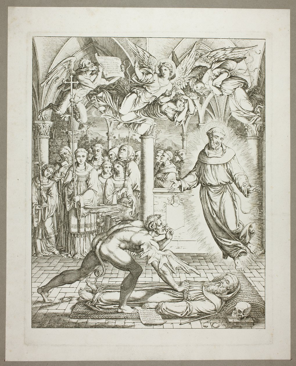 The Struggle Between the Devil and St Francis of Assisi for the Soul of Guido da Montefeltro, plate three from Depictions from Dante