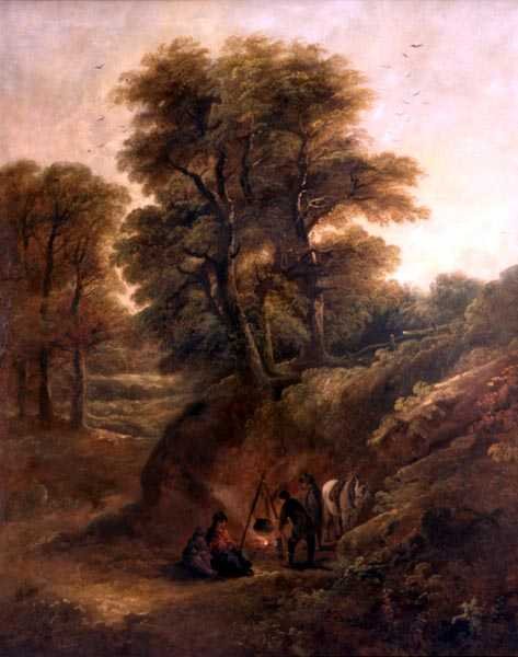 Wooded Landscape with Gypsies Round a Fire by Joseph Barker