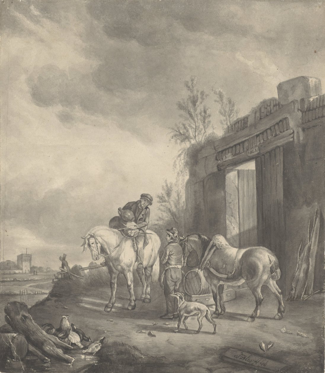 Two Riders by a Ruined Building by Joseph Bles
