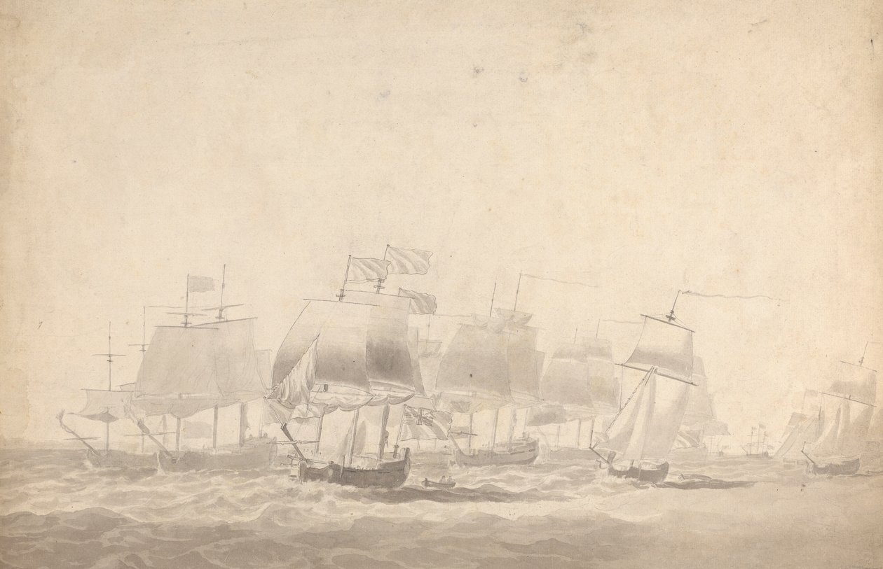 Several Ships in Formation for Battle in Heavy Seas by Joseph Cartwright