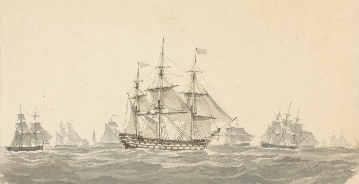 Side View of Battleship Surrounded by Several Others in Heavy Seas by Joseph Cartwright