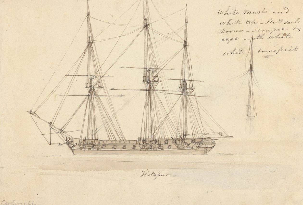 Side View of Single Corvette and Top of Single Mast, Hotspur by Joseph Cartwright