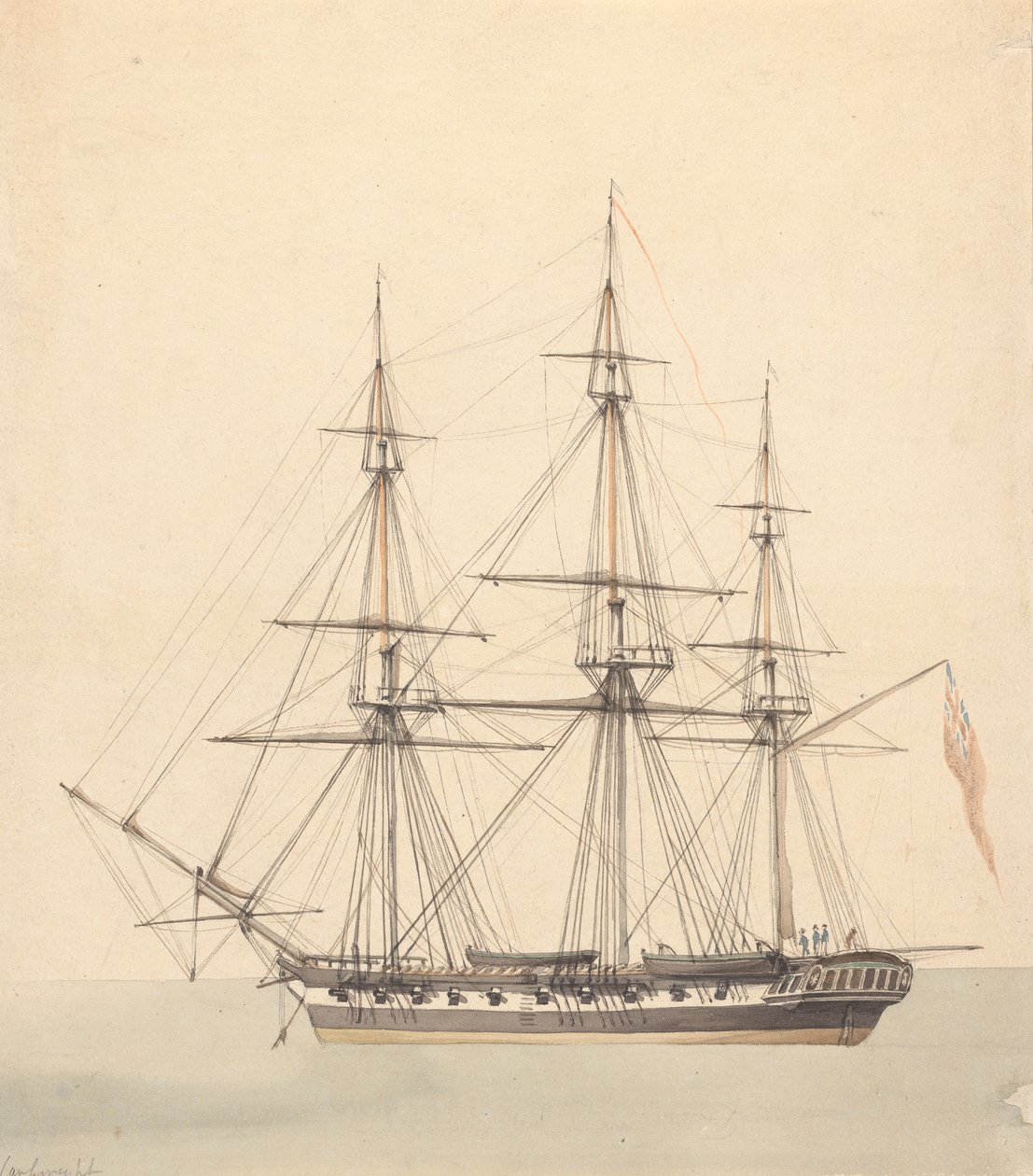 Single Corvette with Three Figures in Naval Uniforms and Union Jack by Joseph Cartwright