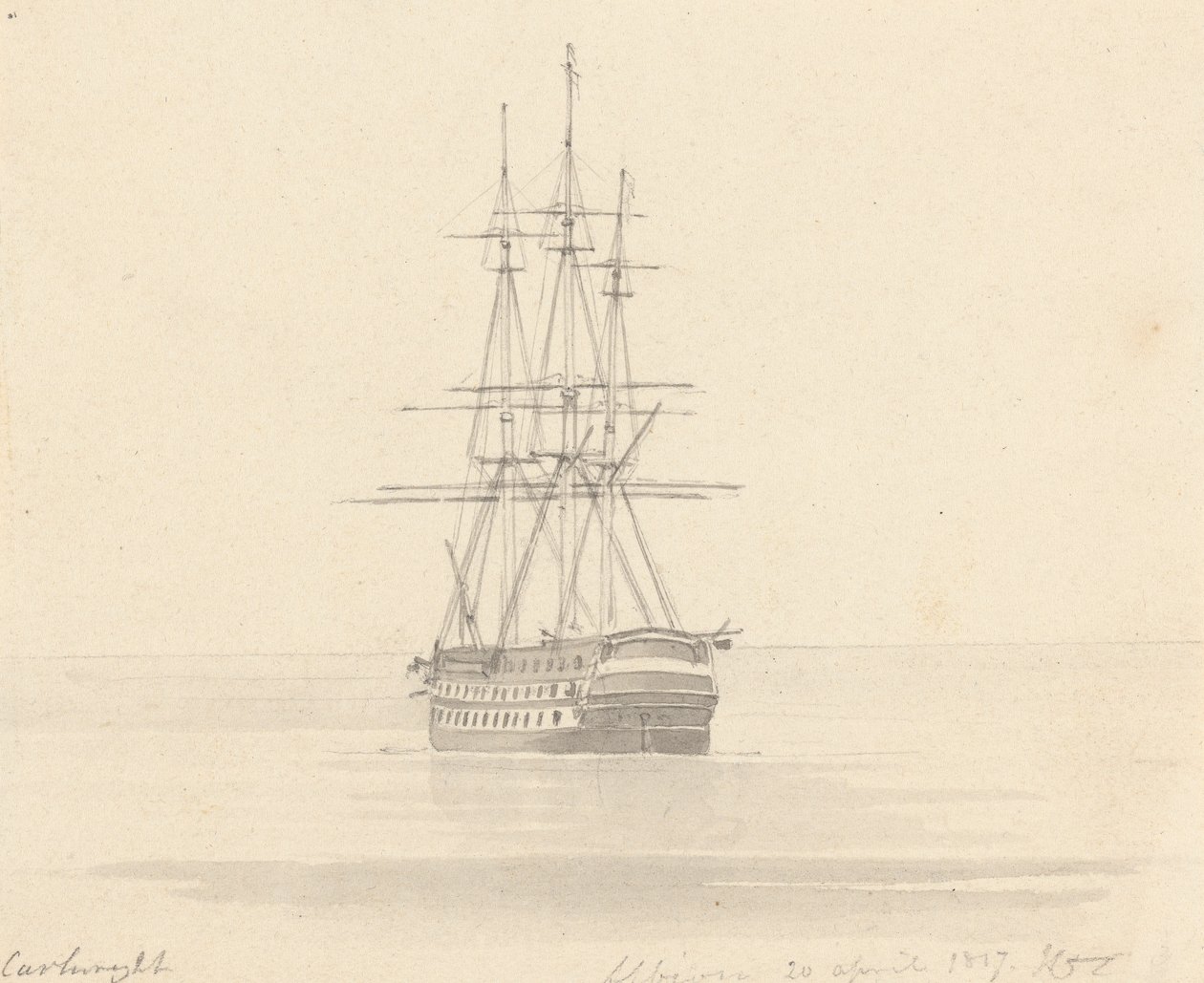Single Frigate, Stern Forward; Albion 20 April 1817 by Joseph Cartwright