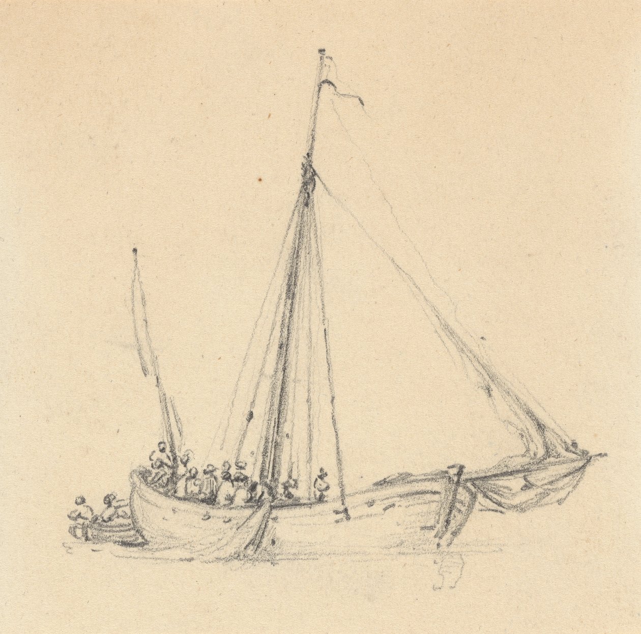 Single Ketch, Bow Forward; Rowboat Behind by Joseph Cartwright
