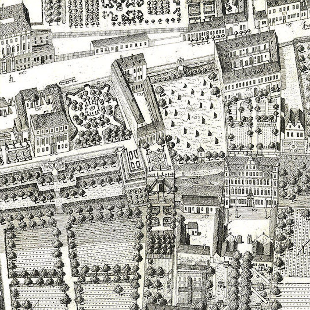 Detail of a Map of Vienna showing 135 Alsergrund where Mozart and his family lived during 1788 by Joseph Daniel Huber