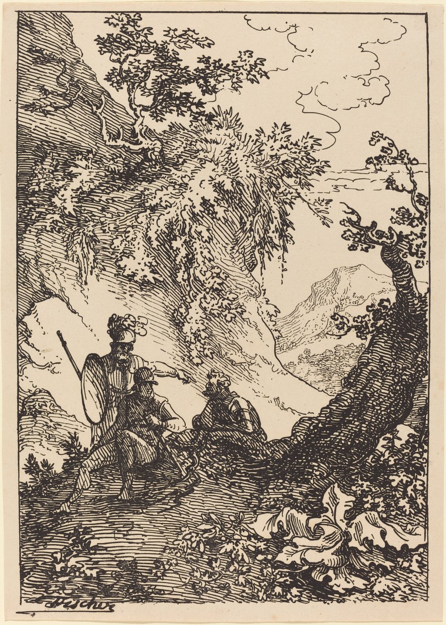 Landscape with Men in Armor, Tree Stump by Joseph Fischer