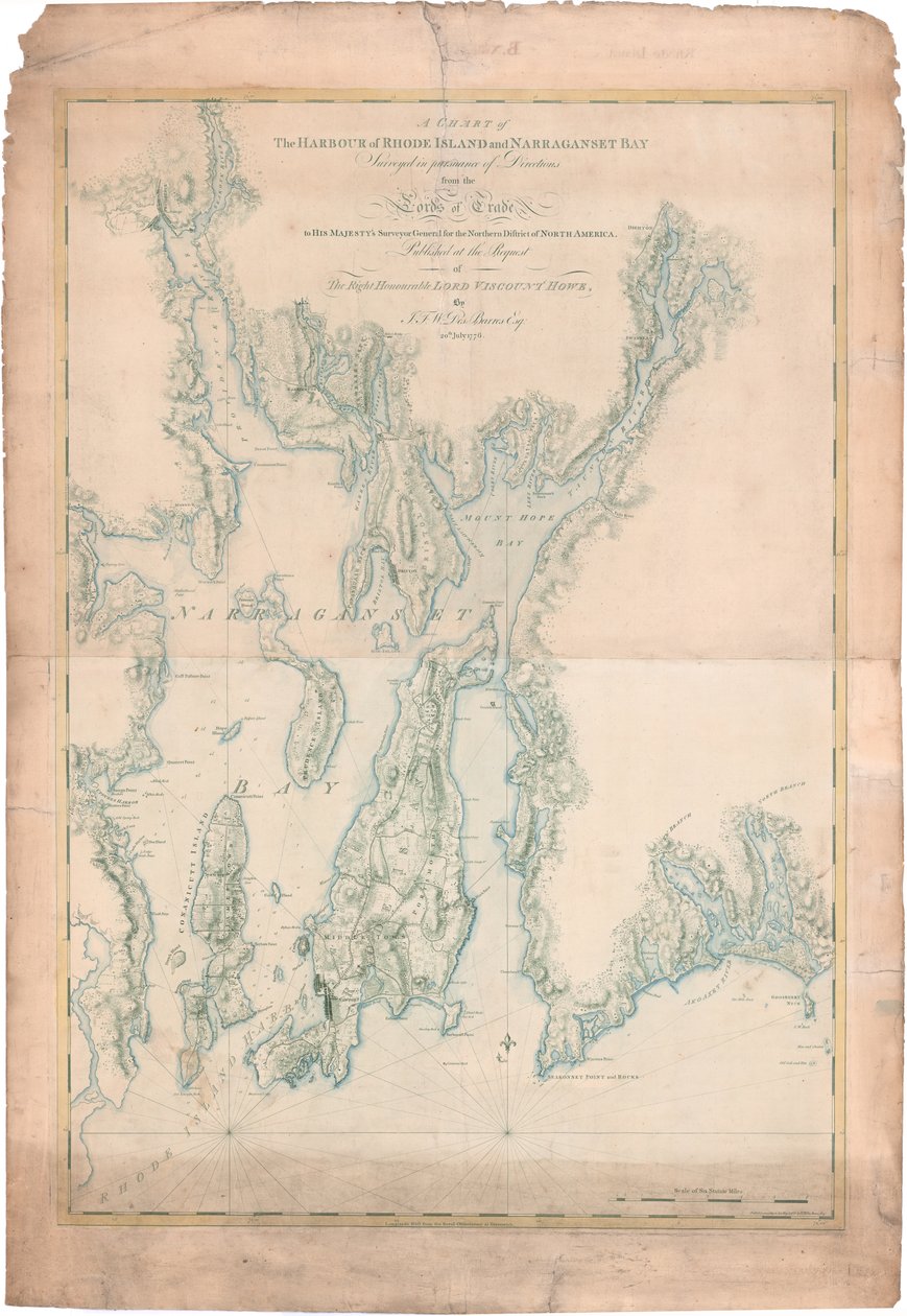 A Chart of the Harbour of Rhode Island and Narragansett Bay by Joseph Frederick Wallet DesBarres