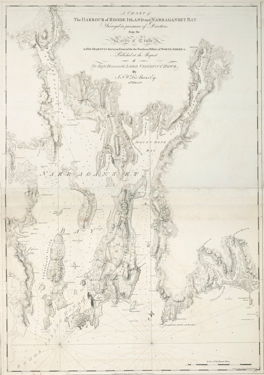 A Chart of the Harbour of Rhode Island and Narraganset Bay by Joseph Frederick Wallet DesBarres