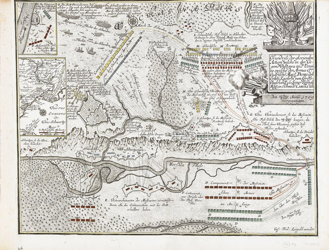 Map of the Battle of Poltava on 27 June 1709 by Joseph Friedrich Leopold