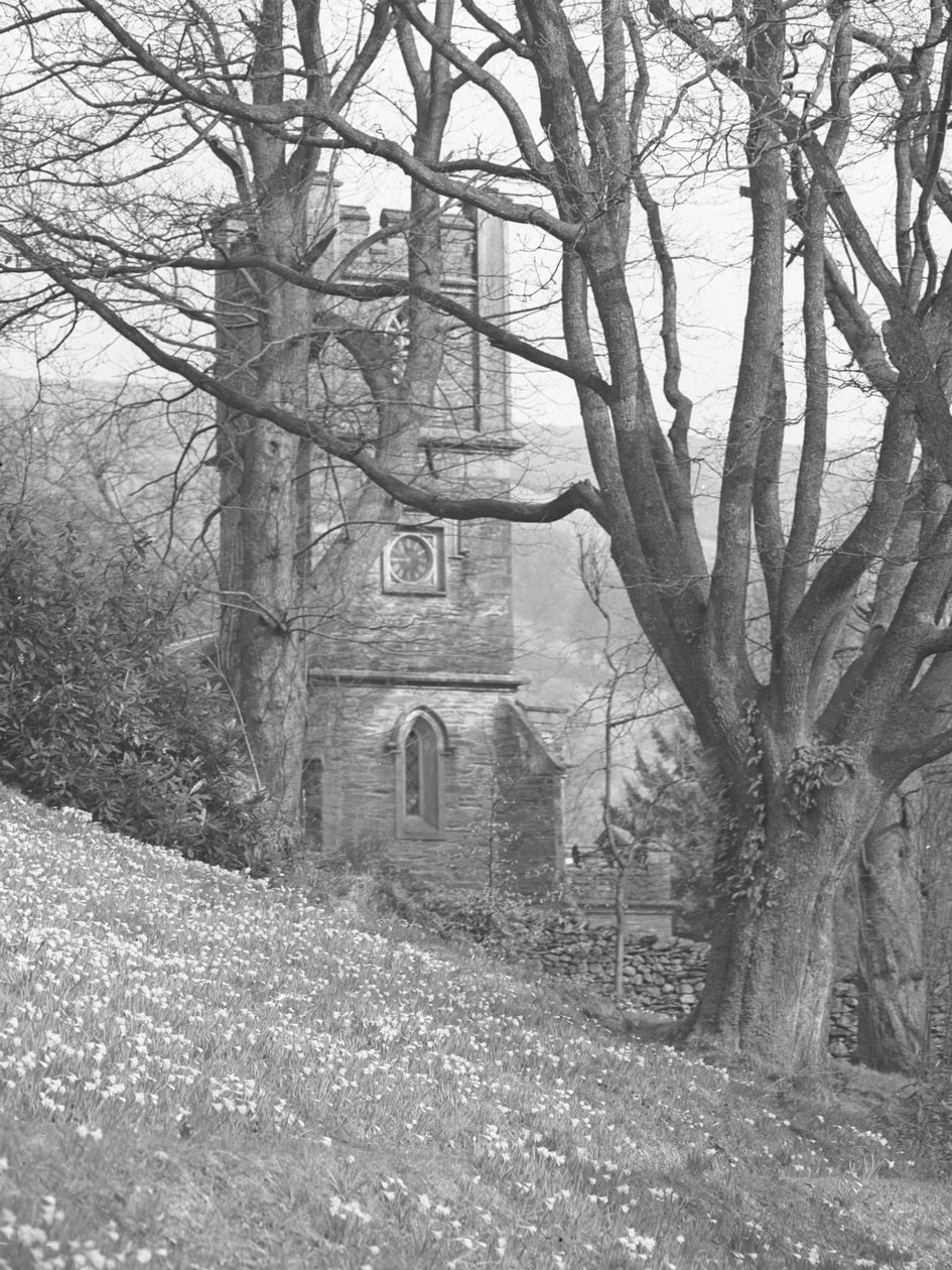View of a Church; Architecture; Religious; Ecclesiastical; Tower Through Trees by Joseph Hardman