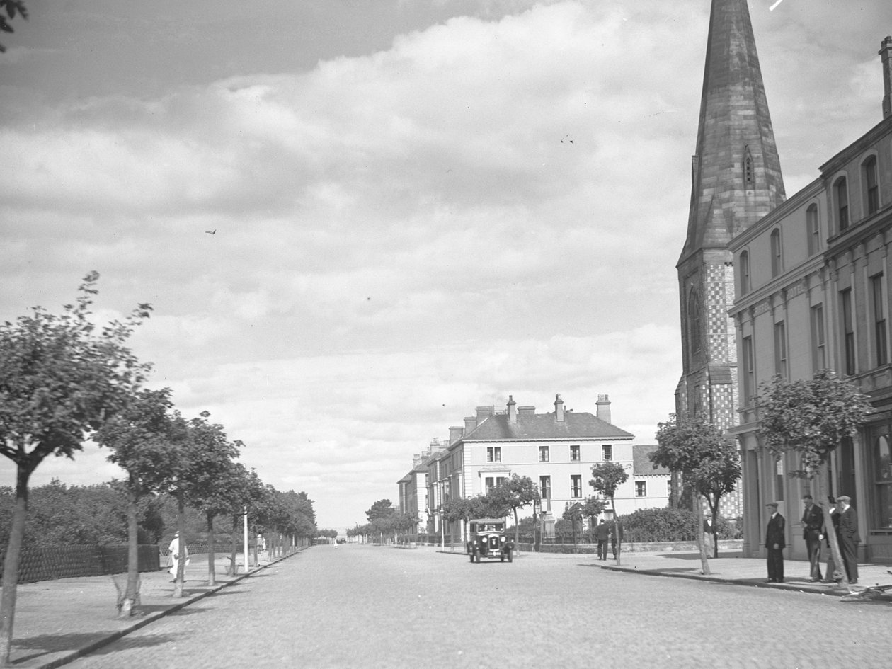Church and men standing to right of image by Joseph Hardman