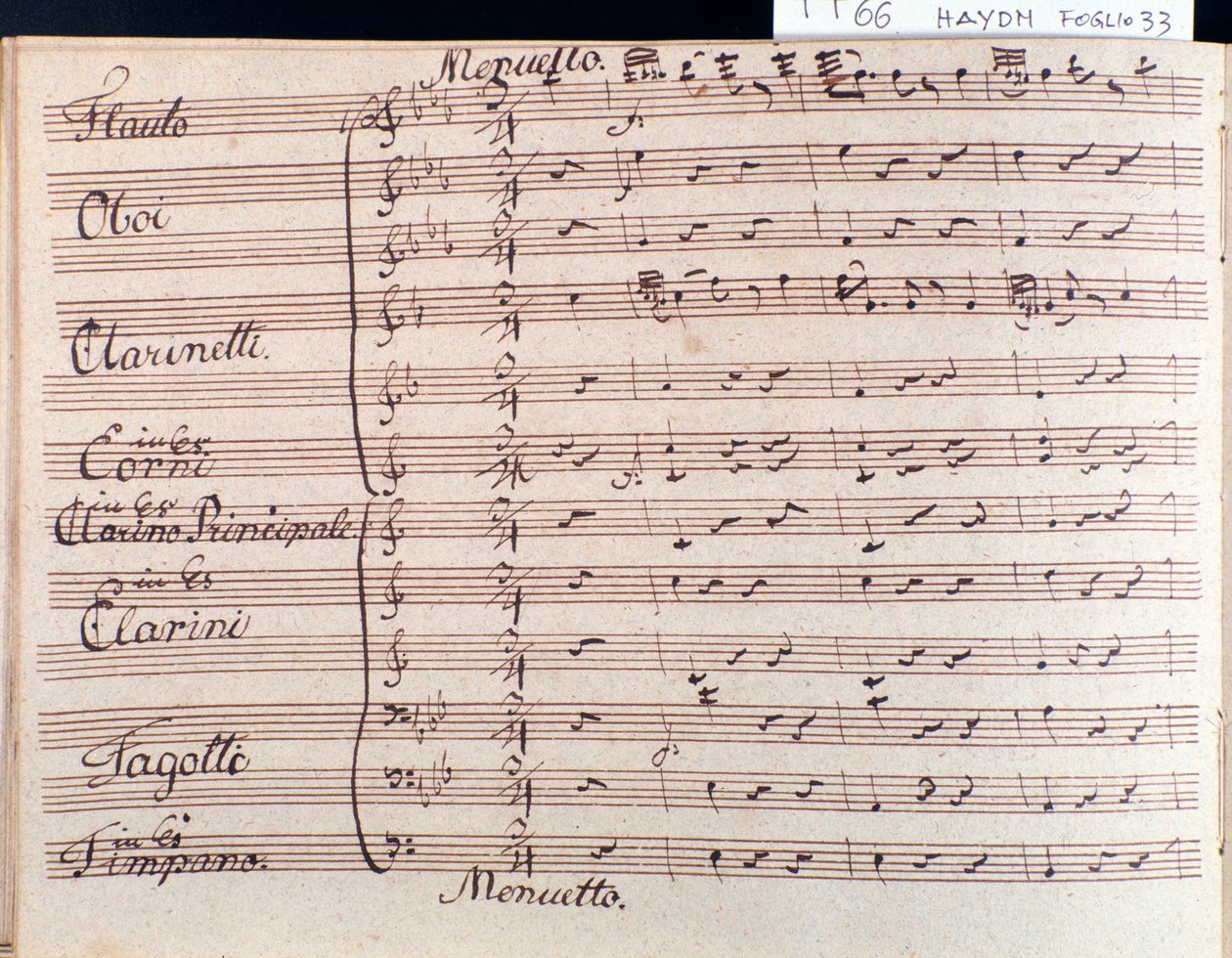 First page of musical score of minuet in Symphony 66 in B flat major by J Haydn by Joseph Haydn