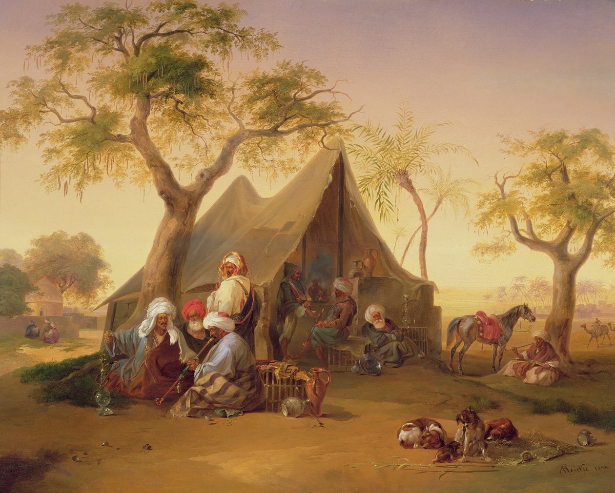 Sheiks Drinking Coffee in Front of a Tent, 1842 by Joseph Heicke
