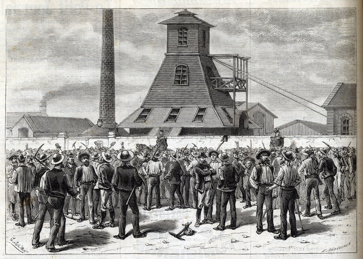 Strike at the Anzin Mines (Pas-de-Calais) in 1884 - Drawing by Julien - Engraving in 