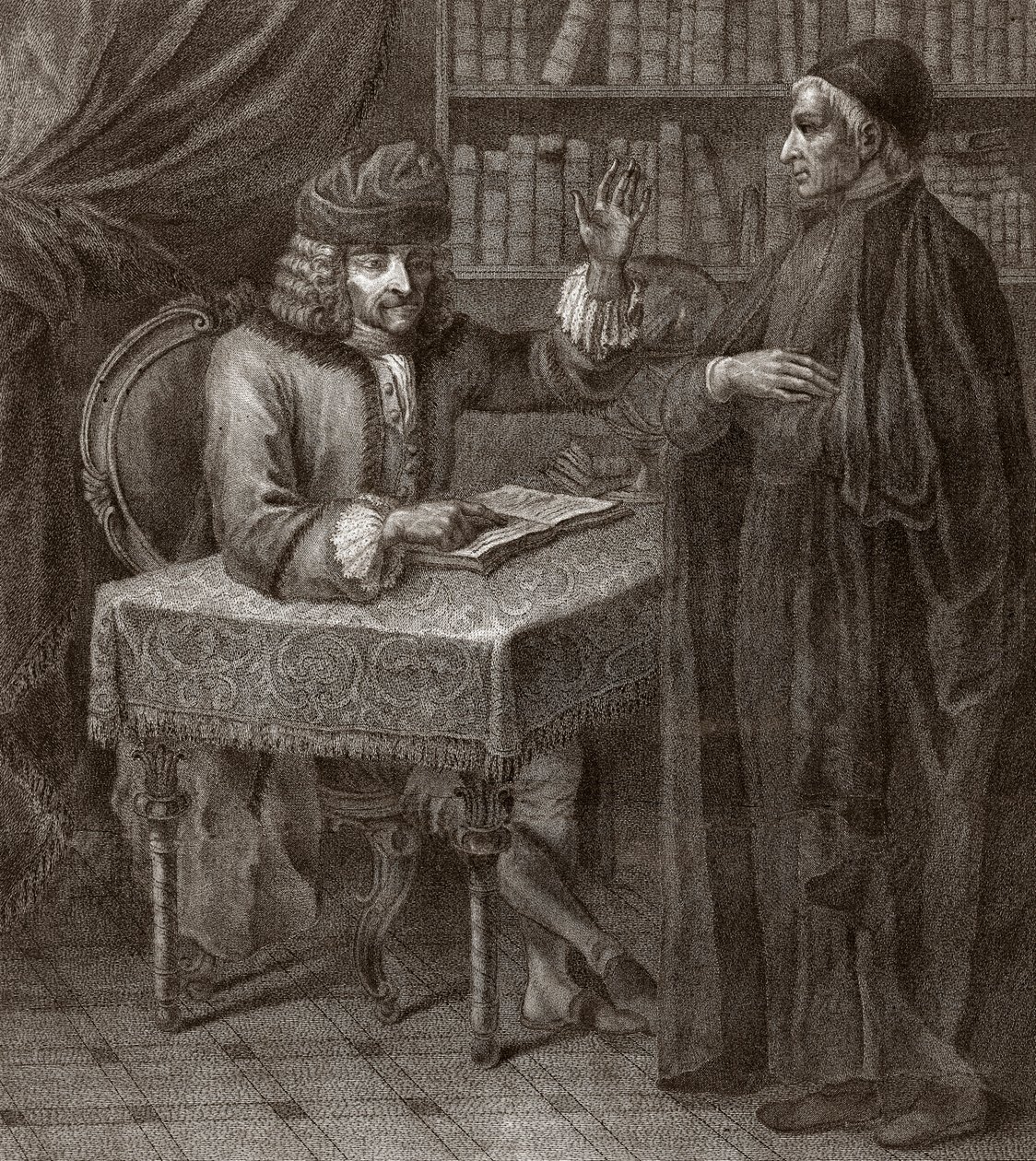 Voltaire and a Priest (Engraving by Joseph Lante) by Joseph Lante