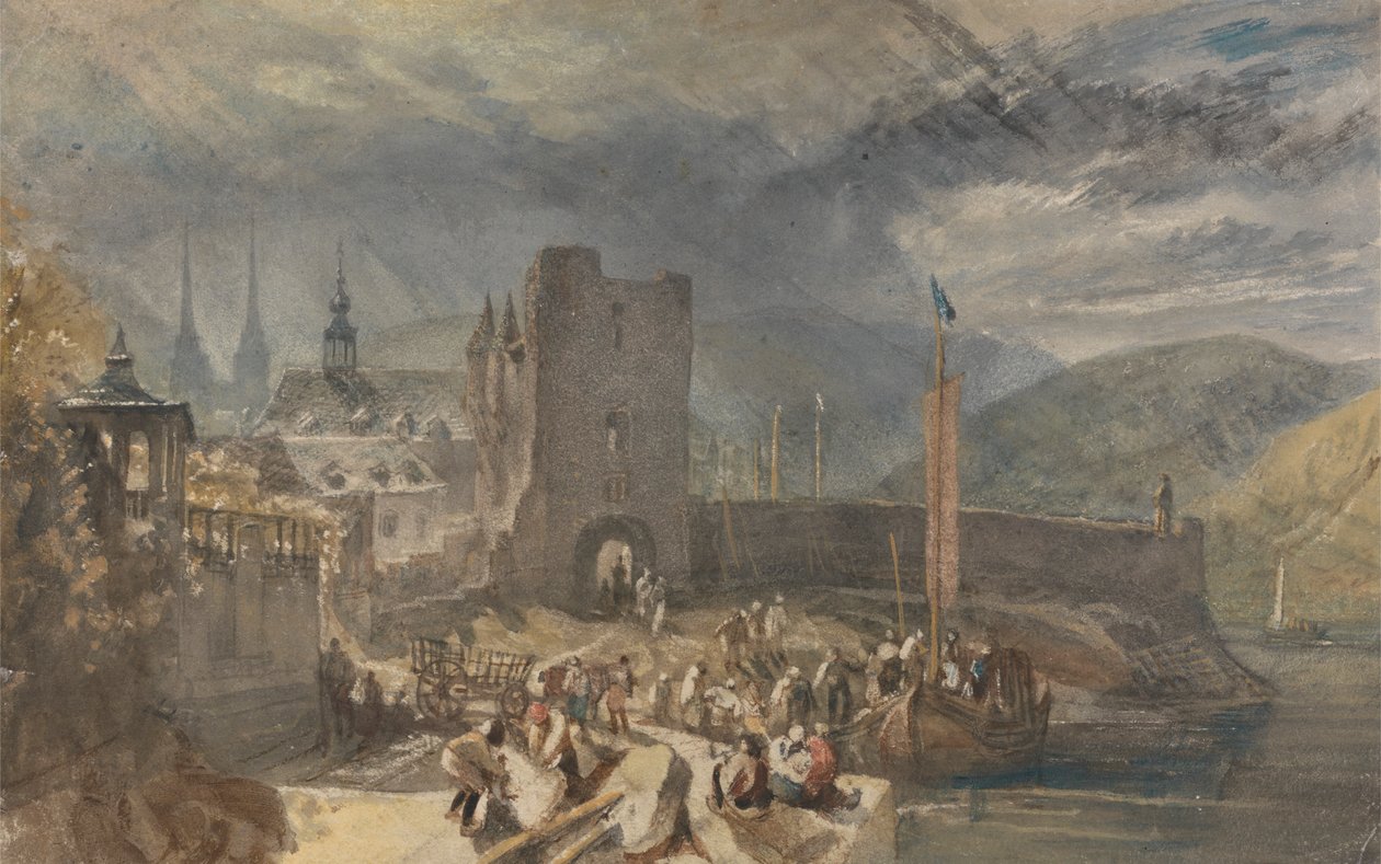 A View of Boppart, with Figures on the River Bank by Joseph Mallord William Turner