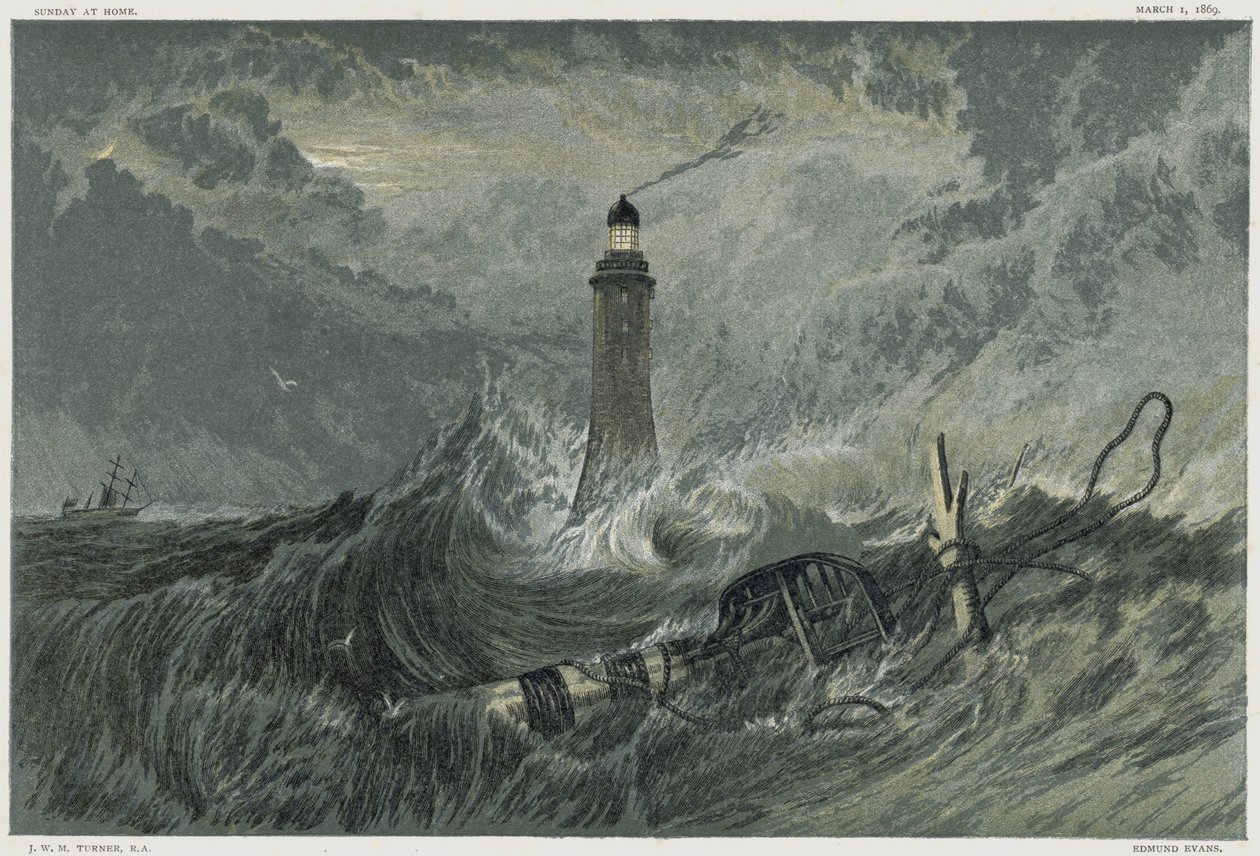 Eddystone Lighthouse, built on the Eddystone Rock by the English Civil Engineer John Smeaton from 1757-1759 by Joseph Mallord William Turner