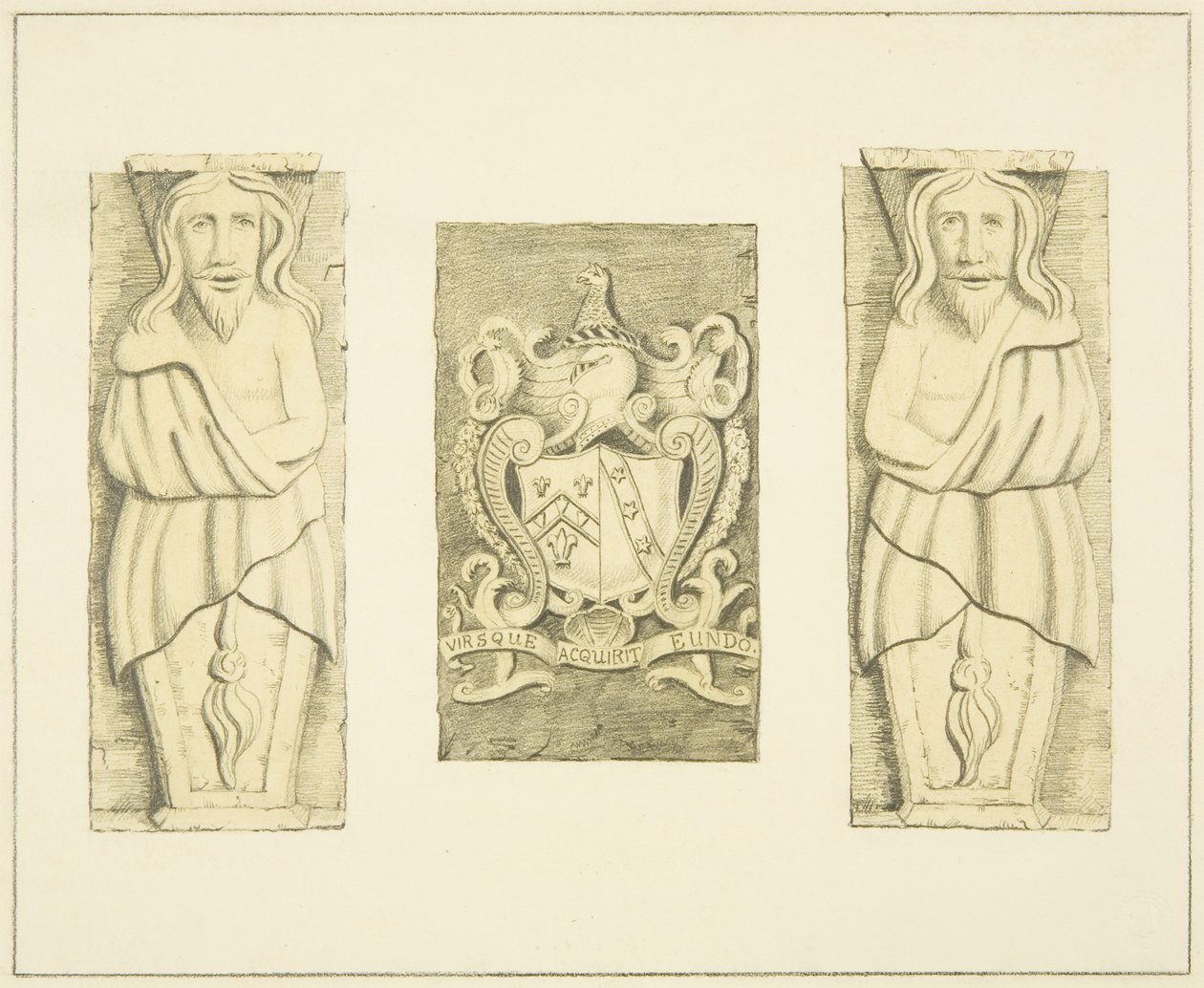 2 Figures and Coat-of-Arms from Gateway at Black Castle, Brislington by Joseph Manning