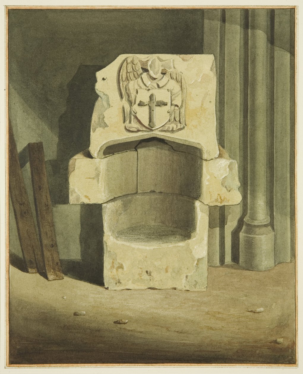 Ancient font taken out of south wall of crypt of St John