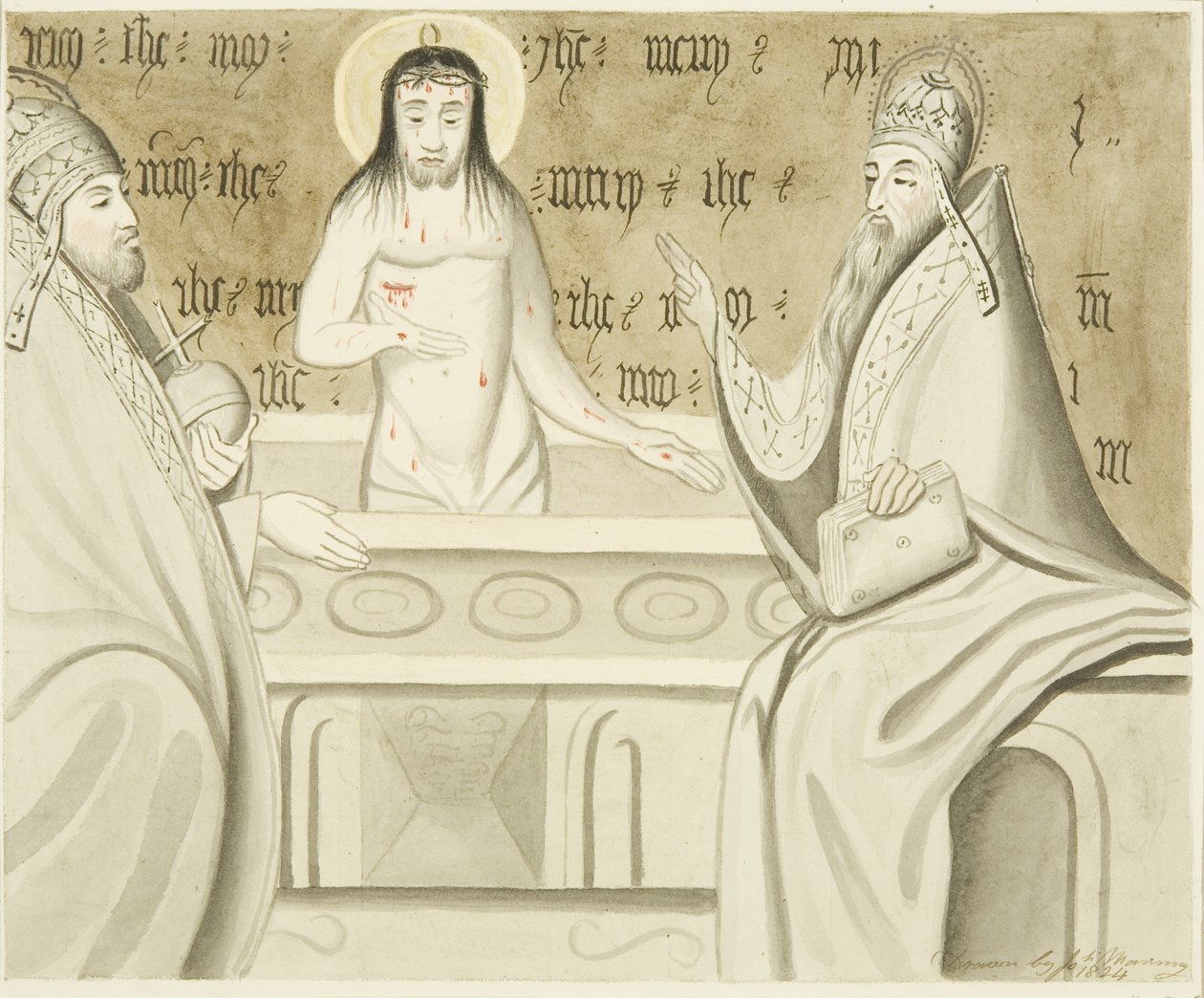 Painting in stone found in a confessional box on the north aisle of St Mark