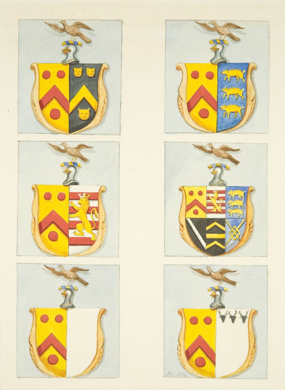 Six Coats of Arms in Stained Glass Windows in North and South Aisles (East End) of Bristol Cathedral by Joseph Manning