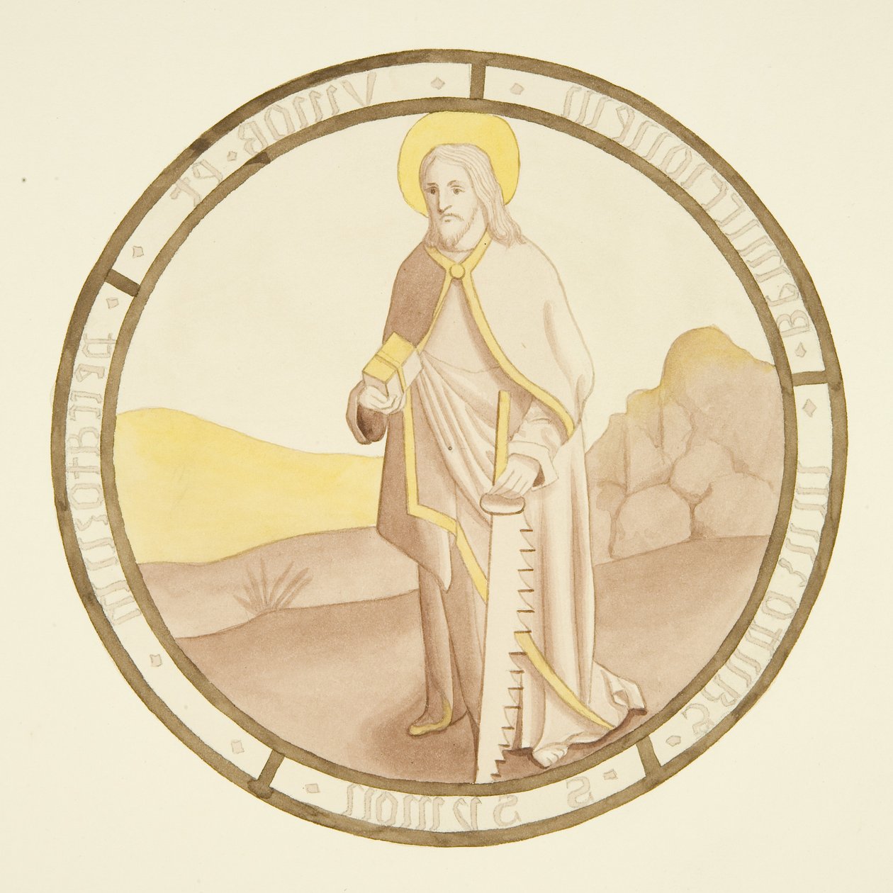 Stained glass in window of private chapel of Bishop