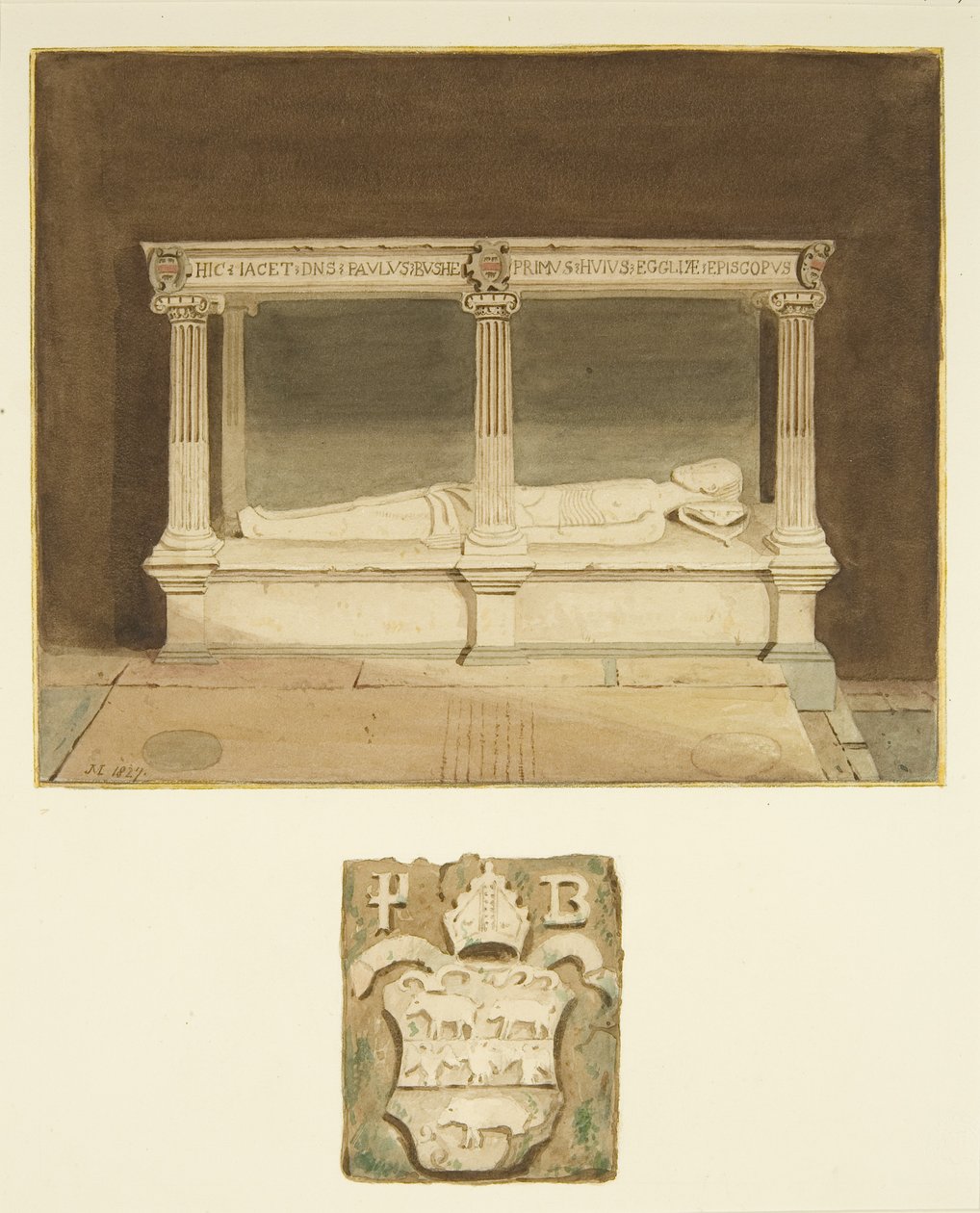 Tomb of Bishop Paul Bush and coat of arms in Bristol Cathedral by Joseph Manning