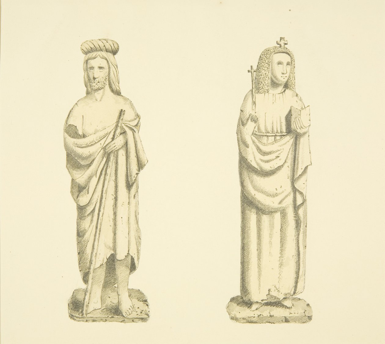 Two Figures in Niches of Tower of St Mary Redcliffe by Joseph Manning