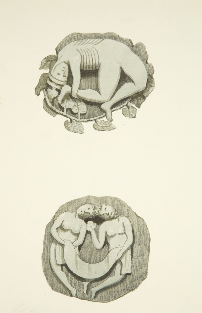 Two groin stones in ceiling on entering the north door of Bristol Cathedral by Joseph Manning